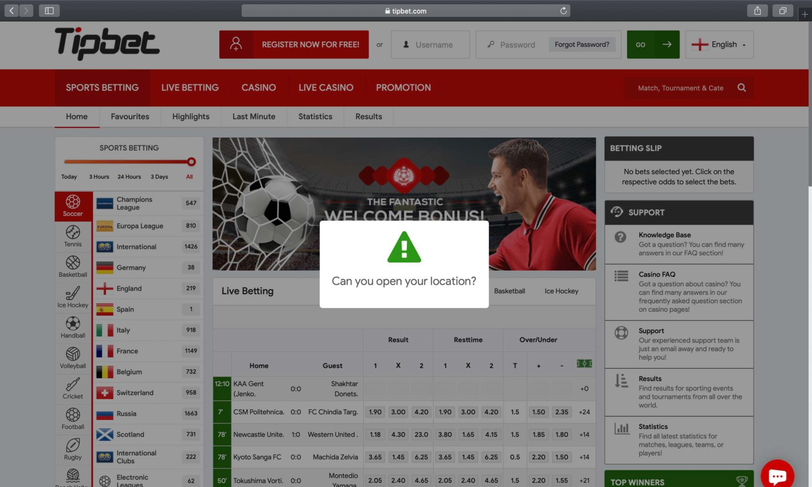 Screenshot of tipbet.com