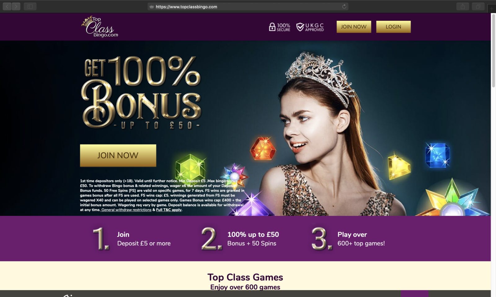 Screenshot of topclassbingo.com