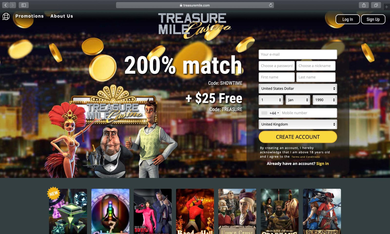 Screenshot of treasuremile.com