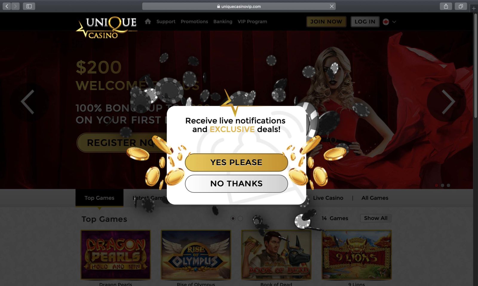 Screenshot of uniquecasinovip.com