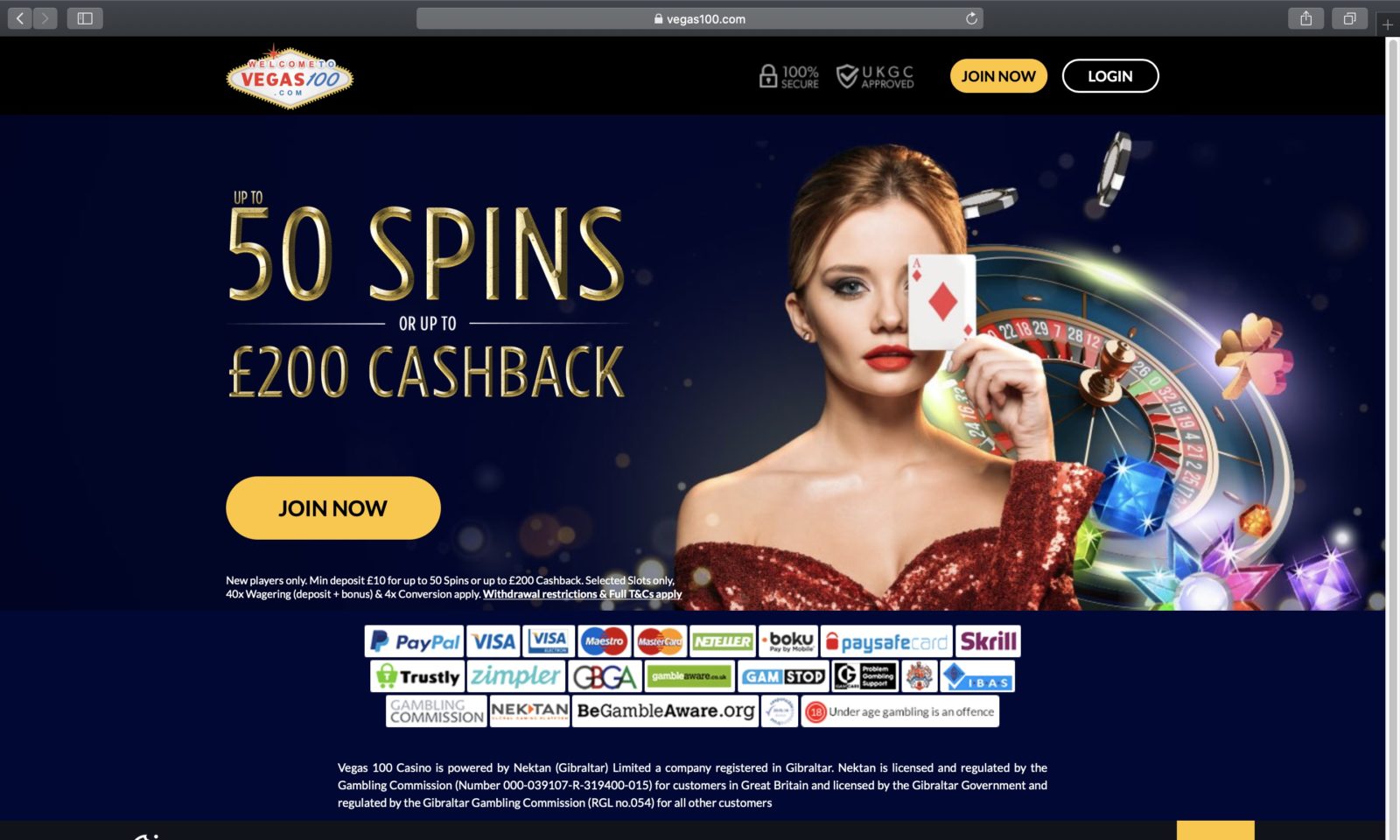 Screenshot of vegas100.com