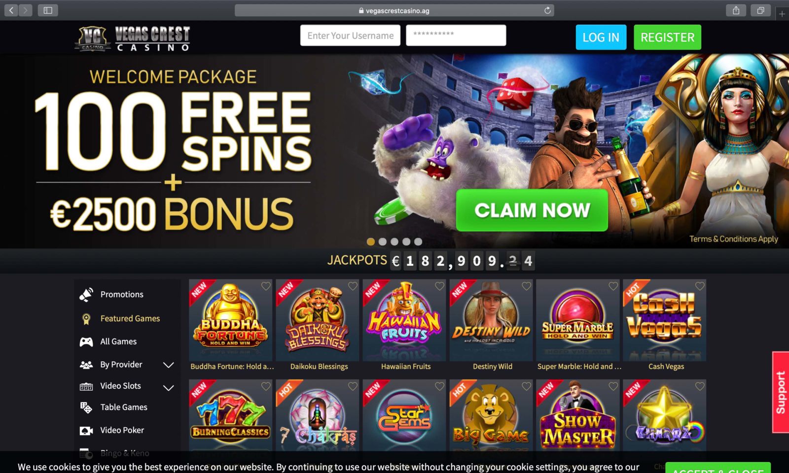 Screenshot of vegascrestcasino.ag