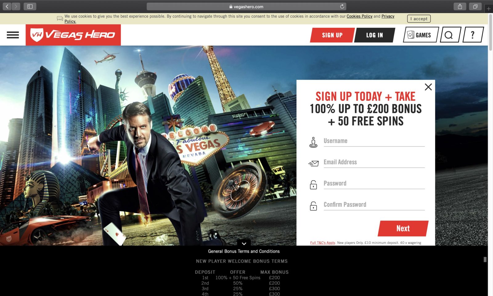 Screenshot of vegashero.com