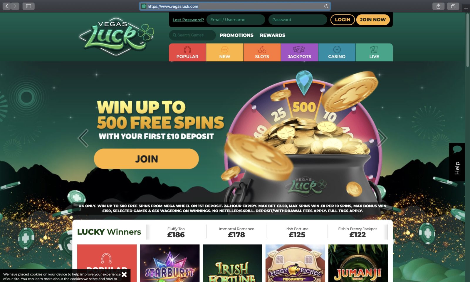 Screenshot of vegasluck.com