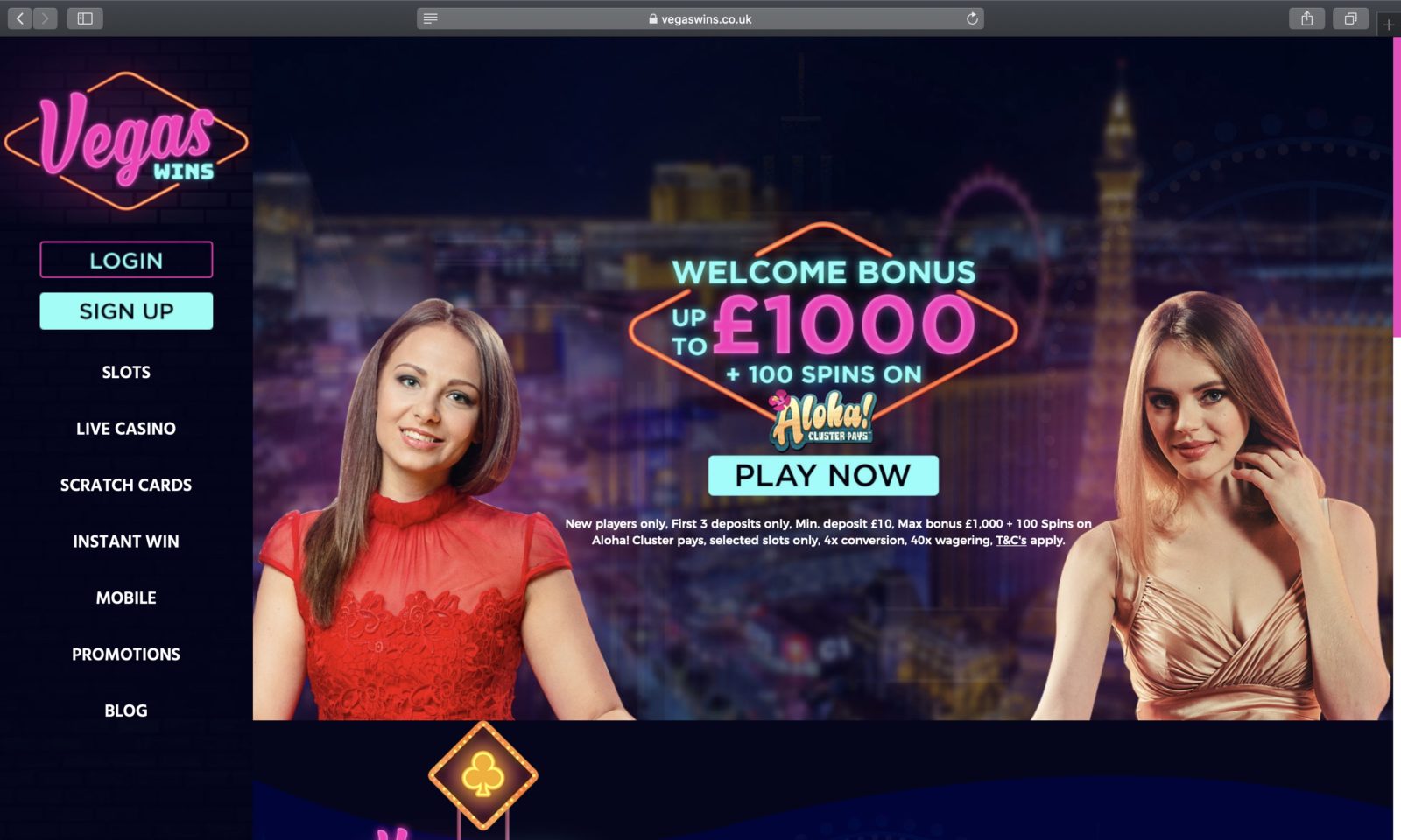 Screenshot of vegaswins.co.uk