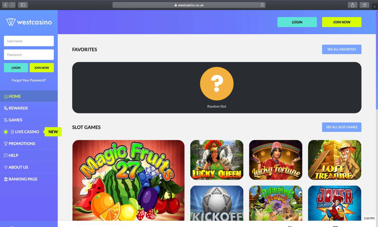 Screenshot of westcasino.com