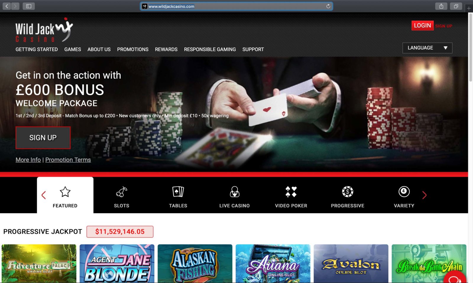 Screenshot of wildjackcasino.com