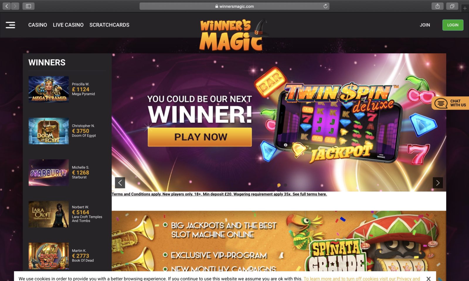 Screenshot of winnersmagic.com