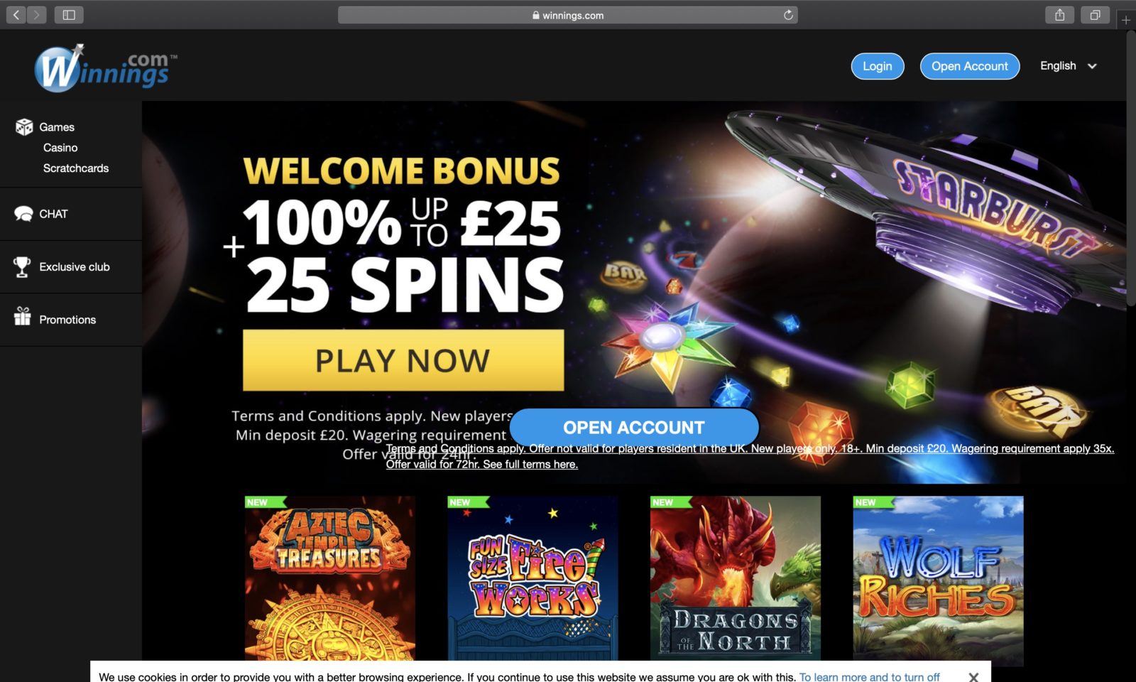 Screenshot of winnings.com