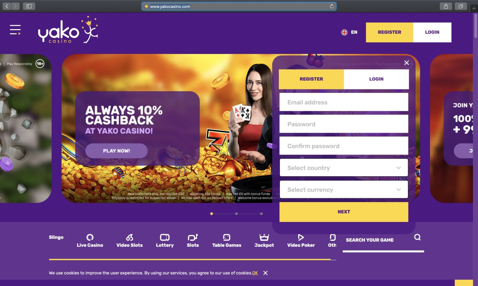 Screenshot of yakocasino.com
